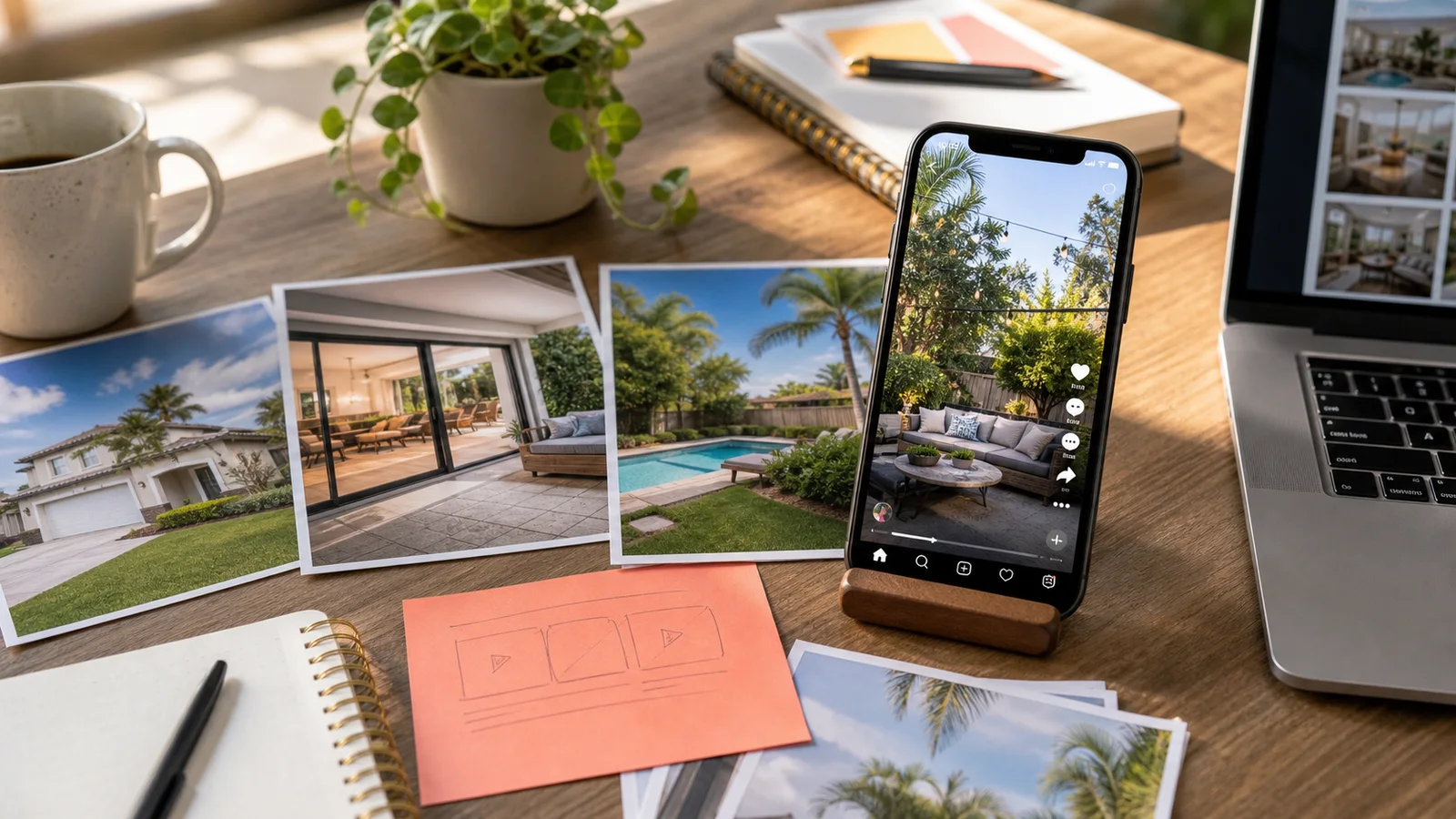 Backyard reveal listing photos arranged into a real estate Reel preview